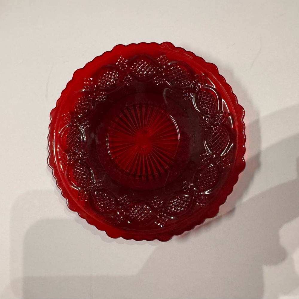 Avon 1876 Cape Cod Ruby Red Bread & Butter Plate 5.5” Pressed Glass Scalloped